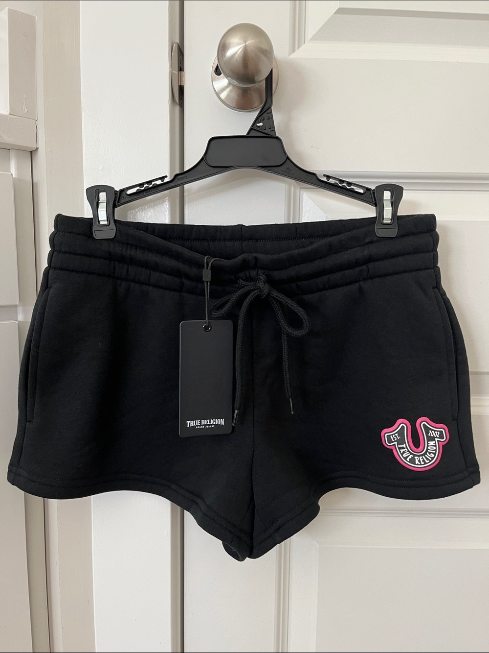 True Religion Black Athletic Shorts with Pink Logo MSRP $84